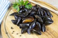 Pile of raw mussels Royalty Free Stock Photo