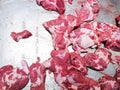 Pile of raw pork pieces in the market For self-catering Royalty Free Stock Photo