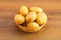 Pile of raw potatoes in a bowl on a wooden table Royalty Free Stock Photo