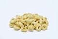 pile of raw tortellini on white background close-up Royalty Free Stock Photo