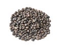 Pile of raw whole black mung beans on white Royalty Free Stock Photo