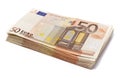 Pile of 50 real euro notes on white Royalty Free Stock Photo
