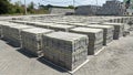 Pile of rectangular paving that has been laid out on a pallet that placed in the storage area and ready to be sent Royalty Free Stock Photo