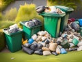 pile of recycling bins on the street