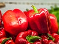 Pile of Red bell peppers in a supermarket local market, Royalty Free Stock Photo