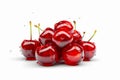 Pile of red cherries sitting on top of each other on white surface. Generative AI Royalty Free Stock Photo