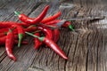 Pile of red chili pepper on fork lay on rustic table