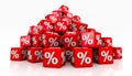 Pile of red dice with percentage sign