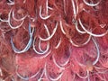 Pile of red fishing nets Royalty Free Stock Photo