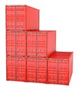 Pile of red freight containers, isolated