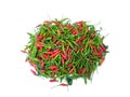 Pile of red and green bird's eye chillies isolated on white background Royalty Free Stock Photo