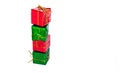 Pile of red and green gift boxes on white background Royalty Free Stock Photo