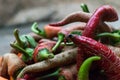 Pile of red, green, yellow peppers ready for use Royalty Free Stock Photo