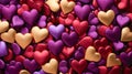 Pile of red, purple and golden hearts. Hearts background or Valentine greeting card