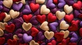 Pile of red, purple and golden hearts