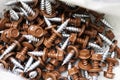 Pile of red roofing screws in a hardware store Royalty Free Stock Photo