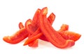 Pile of red sweet bell pepper sliced strips isolated on white background. Red paprika Royalty Free Stock Photo