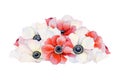 Pile of red and white anemone flowers and petals watercolor illustration. Wedding or Valentines celebration designs