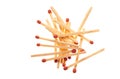 Pile of red wooden matches on white background Royalty Free Stock Photo