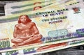 Pile of reverse side of 200 LE two hundred Egyptian pounds banknote features the ancient seated scribe, selective focus of Egypt Royalty Free Stock Photo