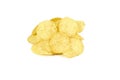 Pile of ribbed potato chips isolated on white background Royalty Free Stock Photo