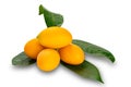 Pile of ripe sweet yellow marian plum isolated on white background Royalty Free Stock Photo