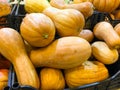 Pile of ripe yellow pumpkin in the store