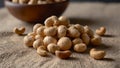 A Pile of Roasted Cashews on Burlap Fabric Royalty Free Stock Photo