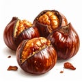 Pile of Roasted Chestnuts with Cracked Shells on White Background Royalty Free Stock Photo
