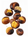 Pile of Roasted Chestnuts with Cracked Shells on White Background Royalty Free Stock Photo