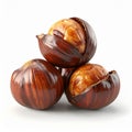 Pile of Roasted Chestnuts with Split Shells on White Background Royalty Free Stock Photo