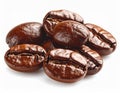 Pile of Roasted Coffee Beans on White Background Close Up Macro View Royalty Free Stock Photo
