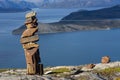 Pile of rocks on the top of a mountain in Norway, a rock on another rock Royalty Free Stock Photo