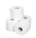 Pile rolls of toilet paper isolated on white