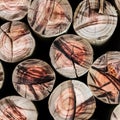 Pile of round chopped logs of wood texture pattern Royalty Free Stock Photo