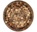 Pile Russian copper coins in a round tin box Royalty Free Stock Photo