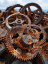 a pile of rusted gears