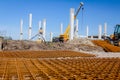 Pile of rusty reinforcing mesh, armature stacked temporarily Royalty Free Stock Photo