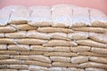 Pile of sacks ful with wooden pellets Royalty Free Stock Photo