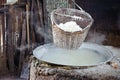 Pile of salt in the salt pan at rural area of Thailand