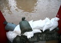 Pile of sandbags in defense from the water