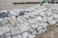 Pile of sandbags for flood defense Royalty Free Stock Photo