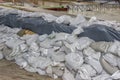 Pile of sandbags for flood defense 3 Royalty Free Stock Photo