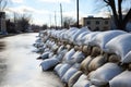 pile of sandbags stacked for flood protection Royalty Free Stock Photo