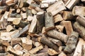 A pile of sawed firewood for heating in winter. Stockpile of firewood during the energy crisis