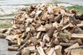 A pile of sawed firewood for heating in winter. Stockpile of firewood during the energy crisis