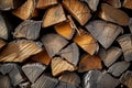 A pile of sawed firewood for heating in winter stockpile of firewood during the energy crisis