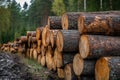 A pile of sawn spruce logs showcasing the logging timber industry and forest resources Royalty Free Stock Photo