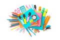 Pile of school supplies isolated on background Royalty Free Stock Photo