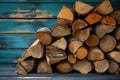 A pile of seasoned firewood logs stacked on a wooden floor, ready for winter Royalty Free Stock Photo